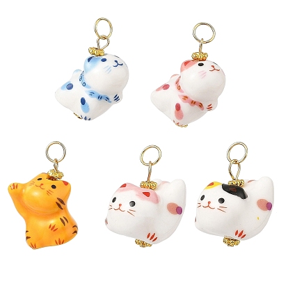 Pendentifs en porcelaine fait à la main, avec 304 broches à tête plate en acier inoxydable, breloques en forme de chat, or