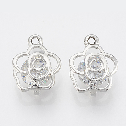 Alloy Cubic Zirconia Pendants, Flower