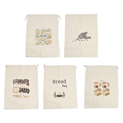 Хлопчатобумажные мешочки с рисунком хлеба, шнурок сумки, прямоугольные