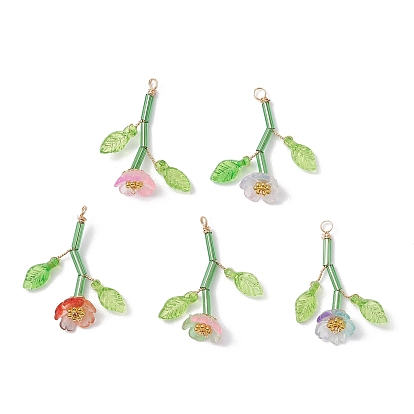 Подвески из смолы, , с бусинами из сплава, стеклом и акриловыми листьями