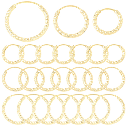 24шт. 3 стили латунные текстурированные серьги-кольца, круглые кольца, без свинца и без кадмия