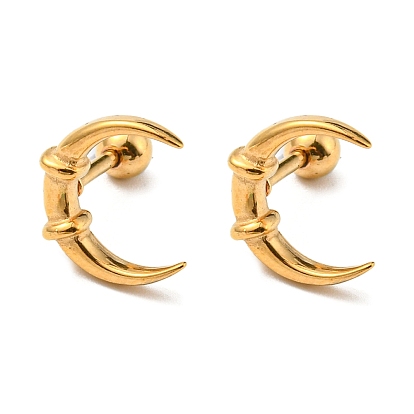 Ion Plating(IP) 304 Stainless Steel Stud Earrings, Cartilage Earrings, Crescent Moon