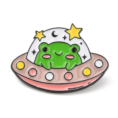 Frog Spaceman Enamel Pins, Electrophoresis Black Alloy Badge for Backpack Clothes, Spaceship/Planet/Rocket