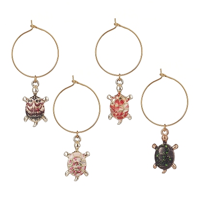 Alloy Enamel Wine Glass Charms, with Brass 
Hoops, Tortoise
