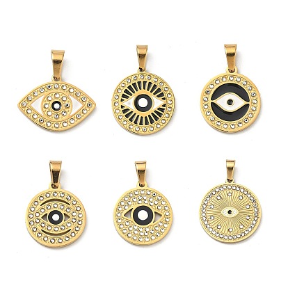 304 нержавеющей стальной эмали подвески, Злые чары глаз, со стразами, ионное покрытие (ip)