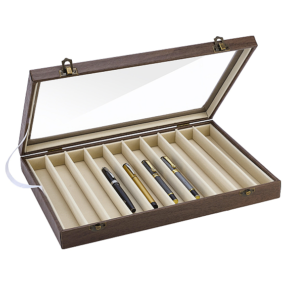 10-Slot Imitation Leather Pen Display Cases with Clear Glass Window Lid, Rectangle