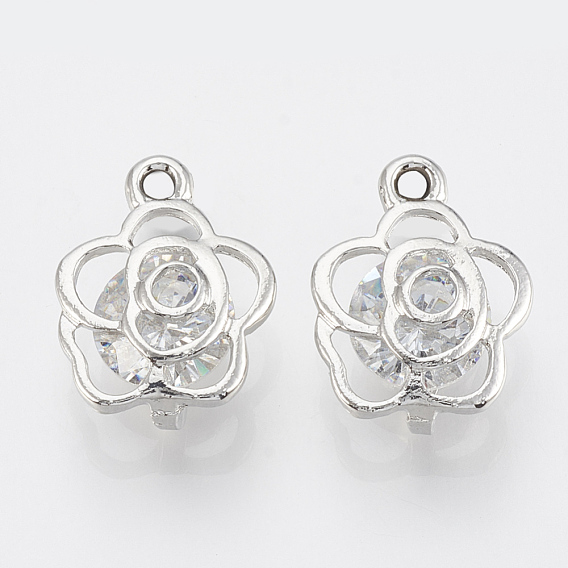 Alloy Cubic Zirconia Pendants, Flower