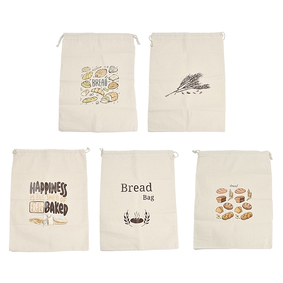 Хлопчатобумажные мешочки с рисунком хлеба, шнурок сумки, прямоугольные