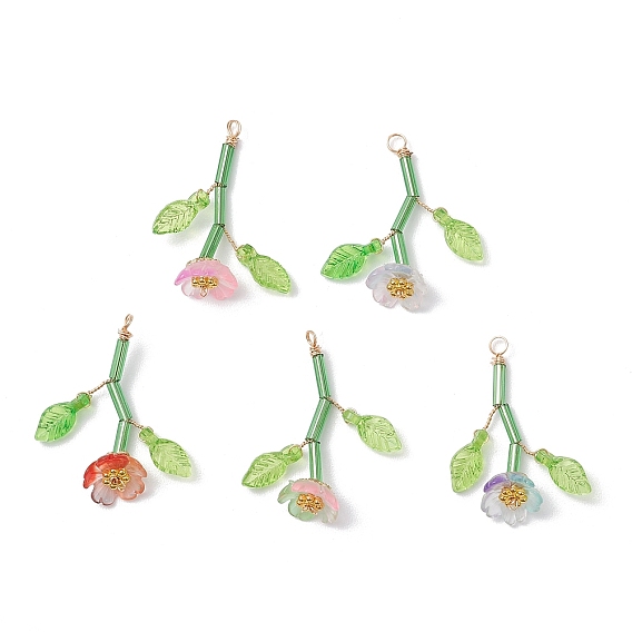 Подвески из смолы, , с бусинами из сплава, стеклом и акриловыми листьями