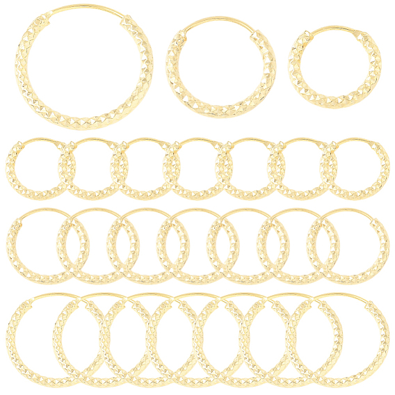 24шт. 3 стили латунные текстурированные серьги-кольца, круглые кольца, без свинца и без кадмия