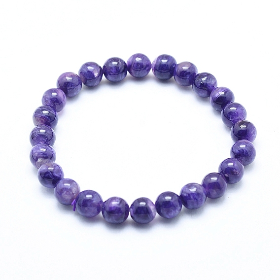 Эластичные браслеты унисекс с натуральным чароитом и бусинами, круглые