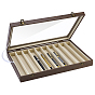 10-Slot Imitation Leather Pen Display Cases with Clear Glass Window Lid, Rectangle