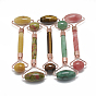 Natural/Synthetic Gemstone Massage Tools, Facial Rollers, with Brass Findings, Rose Gold