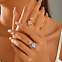 Brass Micro Pave Cubic Zirconia Cuff Open Rings for Women, Butterfly