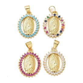 Латунные микро проложить кубического циркония подвески, овальные с рисунками " virgin mary", стойки покрытие, без кадмия и без свинца, долговечный, реальный 18 k позолоченный