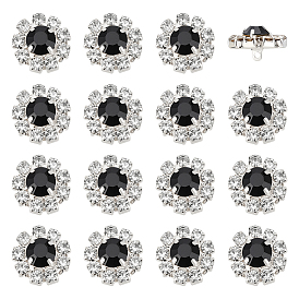 24 шт. 1-отверстие кнопки из цинкового сплава, со стразами, цветок, серебряные