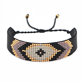 Miyuki Glass Seed Braided Bead Bracelet, Rhombus with Evil Eye Friendship Bracelet for Women