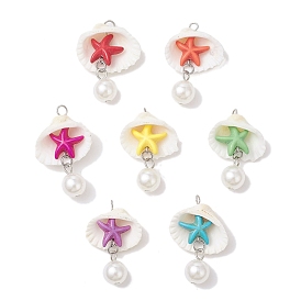 Подвески в виде морских звезд из натуральной ракушки и окрашенной синтетической бирюзы, Подвески в форме ракушки с круглыми бусинами из АБС-пластика, имитирующими жемчуг, разноцветные