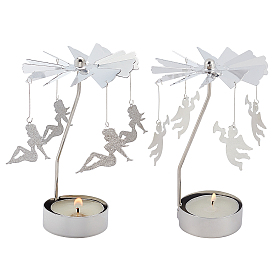 Gorgecraft 2 Sets 2 Style Stainless Steel Rotating Butterfly Tealight Candle Holder, for Candle Lover, Romantic Wedding, Christmas Party