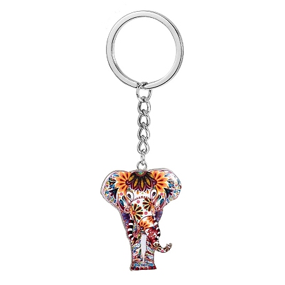 Colorful Elephant Alloy Enamel Pendant Keychains, with Key Ring for Bag Car Key Pendant Decoration