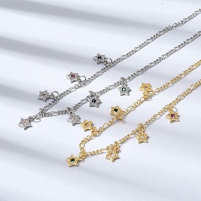 Ожерелья со звездами из латуни с микропаве и кубическим цирконием, цепочки Фигаро для женщин, стойки покрытие, без кадмия и без свинца, долговечный