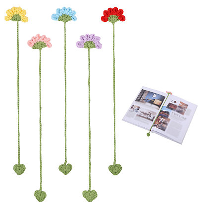 5 pièces 5 couleurs marque-pages suspendus en laine crochetée fleur et cœur