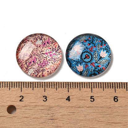 Flatback Half Round/Dome Flower and Plants Pattern Glass Cabochons, for DIY Projects