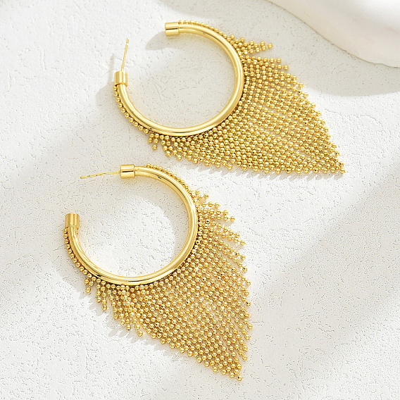 Элегантные серьги-кольца с кисточками из латуни