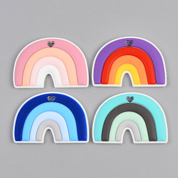 Food Grade Eco-Friendly Silicone Big Pendants, Rainbow