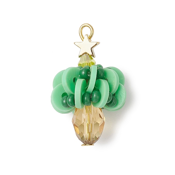 Подвески ручной работы из полимерной глины, стекла и латуни, рождественская елка, с железной фурнитурой