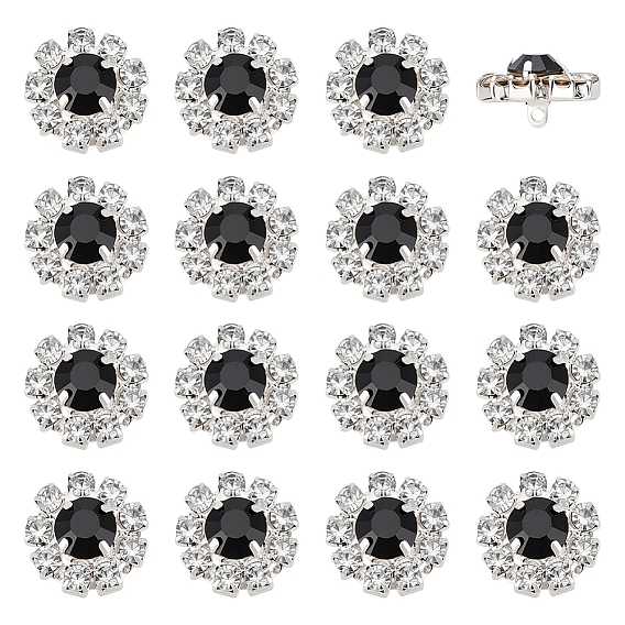 24 шт. 1-отверстие кнопки из цинкового сплава, со стразами, цветок, серебряные