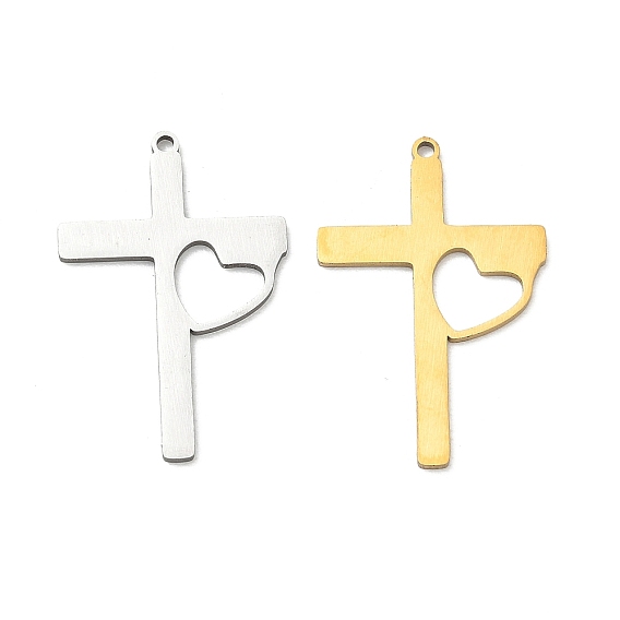 Pendentifs en acier inoxydable, croix avec des charmes de coeur, Coupe au laser