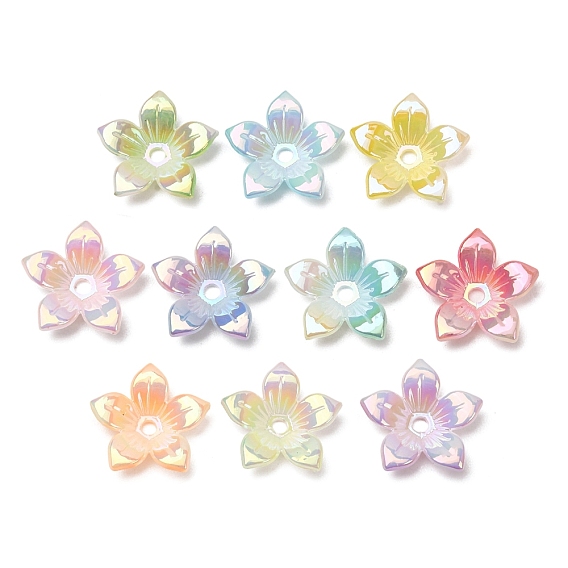 UV Plating Opaque Acrylic Beads, Iridescent, Flower, Gradient Color