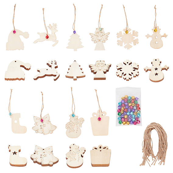 11 стиль незаконченный деревянный рождественский подвесной декор, с алюминиевым колоколом, для поделок рождественские подвесные украшения