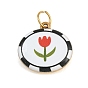 Bedruckte 304 Edelstahlanhänger, oval mit Blumenanhängern