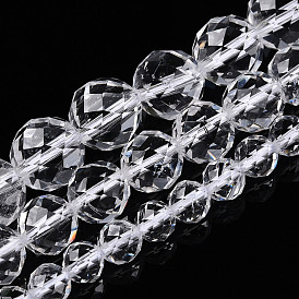 Natural Quartz Crystal Beads Strands, Rock Crystal, Round with Faceted