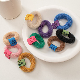 Plush Smiling Face Hair Ties Elastic Towel Ring Candy Color Headband for Girls