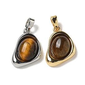 Natural Tiger Eye Teardrop Pendants, Brass Drop Charms