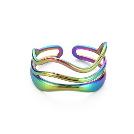 304 Stainless Steel Wave Wire Wrap Open Cuff Ring for Women