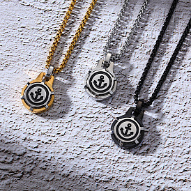 304 Stainless Steel Anchor Pendant Necklaces for Unisex, Black