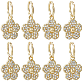 8 шт. Латунные брелоки из прозрачного кубического циркония с микропаве, с целью перехода в кольце, долговечный, цветок