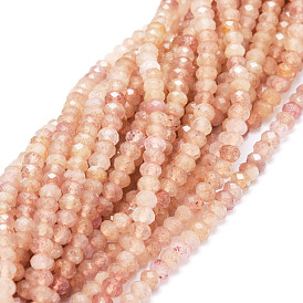 Natural Strawberry Quartz Beads Strands, Faceted, Rondelle