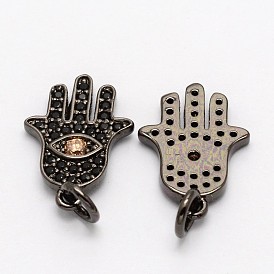 Ладонь с сглаза латунных микро проложить Цирконом подвески, без кадмия, без никеля и без свинца, 16x11x2 мм, отверстие : 3 мм