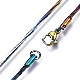 Placage ionique (ip) 304 collier chaîne serpent en acier inoxydable, avec des agrafes de griffe de homard et des anneaux de saut, arc en ciel