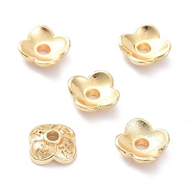 Brass 4-Petal Bead Caps, Long-Lasting Plated, Flower