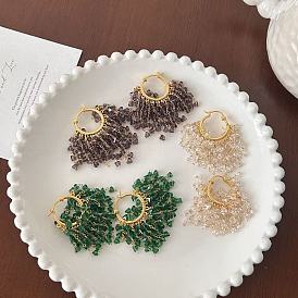 Серьги-люстры с кисточками из латунных стеклянных бусин, золотые