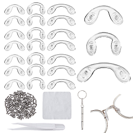 Комплекты для замены носоупоров для солнцезащитных очков, включают силиконовые носоупоры для очков, железный мини-брелок для очков, отвертка и винт, пинцет из полипропилена, ткань для чистки стекловолокна