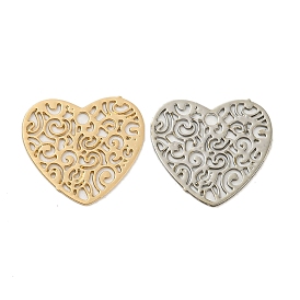 Brass Etched Metal Embellishments Charms, Long-Lasting Plated, Heart with Hollow Out