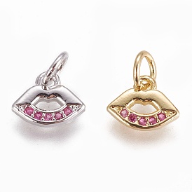 Brass Charms, with Cubic Zirconia, Lip