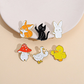 Animal Alloy Badge Set for Bag Decoration and Clothes - Mushroom Fox Cat Bunny Middle Finger Design